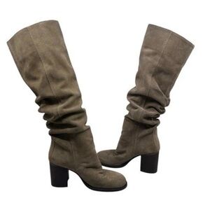 Free People Elle Suede Leather Taupe Souchy Heeled Knee High Boots Sz 7